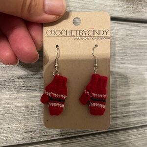 CrochetByCindy Red Mitten Earrings